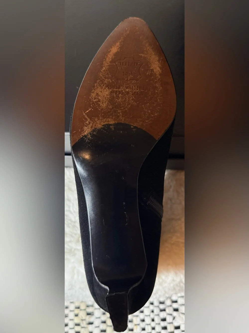 Stuart Weitzman Black Suede Booties w/Gold Chain Details, Great Condition!